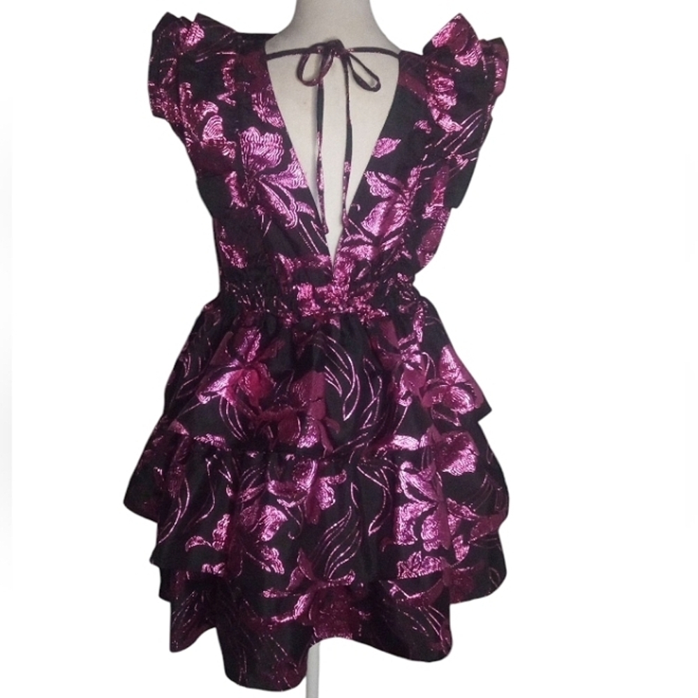 Buddy Love Raspberry Fizz Metallic Tiered Ruffle Dress Black Size Medium - Picture 6 of 10